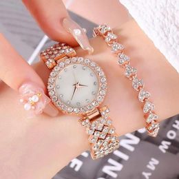 Wristwatches 3pcs Fashion High End Small Fresh Women's Full Zircon Exquisite Watch Set Commemorative Festival Gift Choice