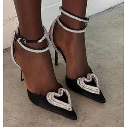 Dress Shoes Heart-shaped Rhinester Sandals 2023 Summer And Autumn Style All Sexy Thin With A Single Strap Pointed High Heels Women