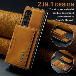 Detachable Retro Leather Wallet Phone Case For Samsung Galaxy Z Fold 5 4 3 5G Fold4 Fold3 Strong Magnetic Cards Bag Stand Cover Shell