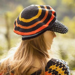 Berets B-7949 Adult Handmade Knitting Beret Hat Lady British Retro Striped Sboy Head Circumference Octagonal Adjust