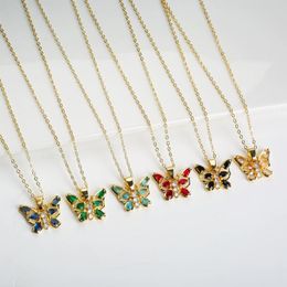 Pendant Necklaces 6 Colours Design Woman Crystal CZ Butterfly Necklace For Delicate Girl Sweet Colourful Animal Jewellery Gifts