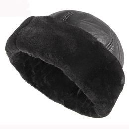 Beanie/Skull Caps Thick Outdoor Warm Winter Hat Men Black Fur Leather Russian Male Windproof Snow Ski Cap Fleece Lined 231115