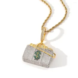 Pendant Necklaces Bling Dollar Bag Iced Out Full Cubic Zirconia Necklace With Tennis Chain For Men Women Hip Hop Jewellery