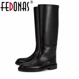 Boots FEDONAS INS Women Knee High Boots Genuine Leather High Heeled Autumn Winter Warm Shoes Woman Snow Motorcycle Boots Shoes 231115