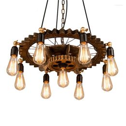 Pendant Lamps Vintage Retro Loft Rustic Distressed Wrought Iron Gear Chain Light With E27 Edison Bulbs For Bar Cafe Club Dining Room