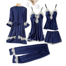 Women's Sleepwear Rayon Pyjamas Set Women 5PCS Bride Wedding Robe Nightgown Sexy Lace Chemise Kimono Bathrobe Gown Lingerie