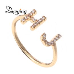 Wedding Rings Duoying 7 mm Double Letter Ring with Full Zirconia Micro Pave Rings Simple Luxury Ring for Women Bling Jewelry Open Ring 231114