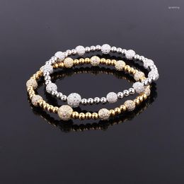 Strand Design Beads Bracelet 18K Gold Plated Stainless Steel Beaded CZ Pave Ball Elastic Women Jewellery Gift