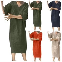 Casual Dresses Summer Dress 2023 Elegant Long For Women V-neck Short Sleeve Cotton Loose Skirt Vestidos