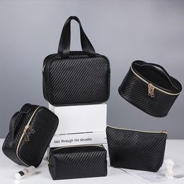 Storage Bags Women Cosmetics Bag Fashion Black Carbon Fibre Waterproof Travel Woven Wash Large-Capacity Cosmetic Pouch SuppliesStorage