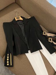 Women's Suits Blazers Fashion Fall Winter Spring Shrug Shoulder Coat High Street Basic Solid Long Sleeve Women Black Short Blazer 231115