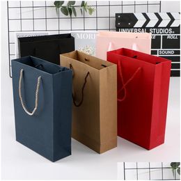 Gift Wrap Kraft Paper Bag With Handles For Party Clothes Hats Food Candy Bread Bags Christmas Package 19X7X27Cm Lx2700 Drop Dhkri