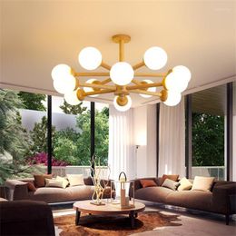 Chandeliers Japan Style Wood Chandelier Glass Lampshade Dining Table Hanging Lamp Bedroom Surface Mounted Wooden Ceiling Home Decor