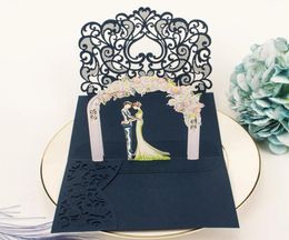 10PC Greeting Cards 3D POP UP Card Gold Grey Three Fold Pocket Wedding Invitation Card Laser Cut Invitation Card 231115