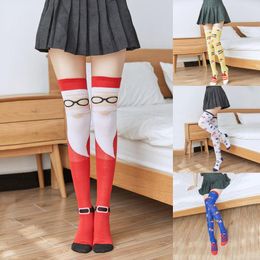 Women Socks Christmas Stockings Girls Over Knee Long Length Santa Claus Print Party Holiday Thigh High Leg Warmer Warm Tights