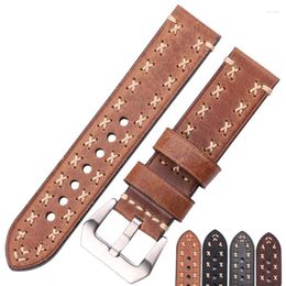 Watch Bands Handmade Band Bracelet 22mm 24mm Vintage Cow Leather Watchband Women Men Brown Black Green Coffee Strap Accessories