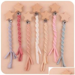 Pacifier Holders Clips Clip Chain Holder Beech Star Wooden Teether Toy For Baby Chew Rattles Newborn Nursing Accssories Drop Delivery Dhnvd