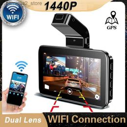 Car DVRs Car DVR Dashcam 3 Inch IPS WIFI GPS FHD 1440P Dual Lens Auto Camcorder 24H Parking Monitor G-Sensor Registrator Video Recorder Q231115