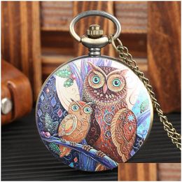 Pocket Watches Exquisite Lovely Owl Design Pocket Watch Vintage Quartz Analogue Watches Necklace Chain Clock Gifts For Men Women Kids Dr Dhhaq