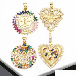 Charms Trendy Big Rainbow Crystal Heart Necklace Pendant Copper Gold Plated Cz Eagle Medal Jewellery Making Supplies Pdtb155 Drop Delive Dhdek