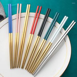 Палочки для еды 1PAIR Золотая глянцевая нержавеющая сталь в корейском стиле металлический палоч для палочки для палочки с портативным многоразовым кухонь