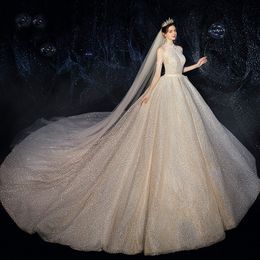 2023 Dubai Luxury a line Wedding Dresses sequined long tassels sleeve Plus Size Chapel Train Sweetheart vestido de novia sequined Bridal Wedding Gowns Custom Made