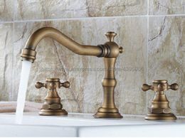 Bathroom Sink Faucets Antique Brass Basin Faucet 3 Hole Deck Mounted Cold Vintage Mixer Tap Bnf202