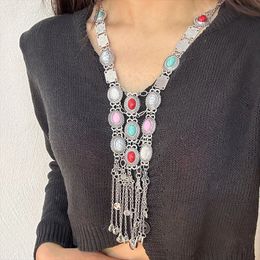 Chokers Baroque Style Multicolors Beads Statement Choker Necklaces for Women Bohemian Indian Tribal Bells Long Tassel Sweater Necklace 231115