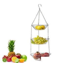 Storage Baskets 3 Tier Wire Hanging Fruit Basket Home Kitchen Metal Vegetable Organizer 3Layer Wholesale Lx2780 Drop Delivery Garden Dh1Kb