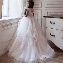 Girl Dresses Flower Sheer Neck Todder Puffy Ball Gown For Wedding Communion Pageant Kids Clothing