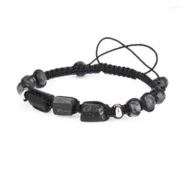 Strand Natural Rough Black Tourmaline Healing Stone Bead Squat Labradorite Nylon Rope Adjustable Weave Bracelet Woman Man