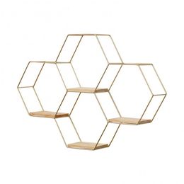 Decorative Objects Figurines Nordic Hexagonal Iron Stand Small Pot Wall Holder Home Shelf Storage Metal Po Rack Shelves 230414