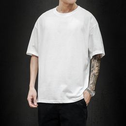 Men's T-Shirts LIFENWENNA Summer Fashion Men's T Shirt Casual Solid Short Sleeve Classical Tee Mens 100% Cotton Oversized Hip-Hop Top Tees 5XL 230414