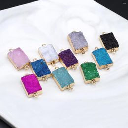 Charms 1pcs Natural Stone Crystal Cluster Rectangular Connector Pendant DIY Men's And Women's Charm Necklace 13x25mm