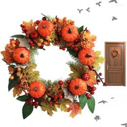 Decorative Flowers Fall Wreath For Front Door Harvest Pumpkin Autumn Maple With Leaves Pumpkins Berries Thanksgiving