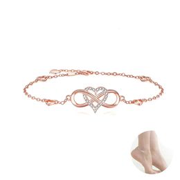 Anklets Silver 925 Anklets Women Infinity Heart Leg Bracelet Cubic Zirconia Rose Gold Foot Chain Summer Beach Stylish Jewellery Gift 231115