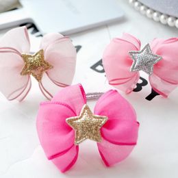 Hair Accessories Boutique 10pcs Ins Fashion Cute Gauze Bow Ties Glitter Star Bowknot Elastic Bands Princess Headwear