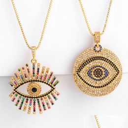 Pendant Necklaces Evil Eye Necklace Iced Out Pendant Luxury Colorf Cz Collar Necklaces Fashion Women Girl 18K Gold Plated Cubic Zircon Dh1Ql