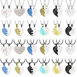 Pendant Necklaces Good Friends Necklace 2 Piece Heart Shape Splicing Titanium Steel Chain Leather Rope Couple Fashion Jewelry Gift