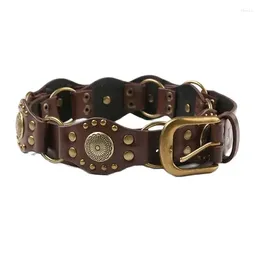 Belts Women's Belt Retro Spicy Girl Rivet Brown Panel Wide Fashion Trend Punk Metal Buckle Waist For Women Mens