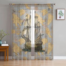 Curtain Vintage Routes Sailboats Anchors Sheer Voile Window Curtains Tulle Living Room Balcony Decoration Drapes