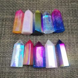 Decorative Figurines Natural Crystal Wand Point Multi Color Aura Quartz Stones Minerals Reiki Healing Modern Home Decor