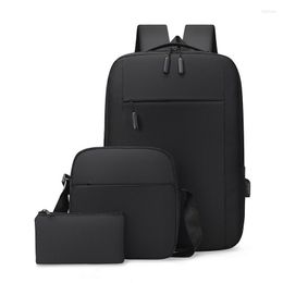 Backpack 3Pc Mens Multifunction Waterproof Bag Large Capacity USB Charging Rucksack For 15.6 Inch Portable Business Bagpack