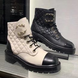 flat boots designer womens quilted leather chunky ankle boot women laced up platform boots martin booties block heel Combat Boots short casual Boot shoes