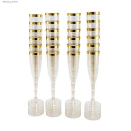 Wine Glasses Plastic Champagne Flutes with Gold Glitter and Gold Rim Reusable Disposable Mimosa Glasses for Party Decorations Q231115