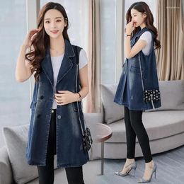 Women's Vests Ladies Denim Vest Spring Autumn Long Waistcoat Double Breasted Fashion Women Sleeveless Casual Tank Top Outerwear 3XL