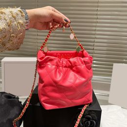 Womens Designer Gem Pendant Lucky Bucket Bags Classic Lambskin Drawstring Crossbody Shoulder Handbags Real Leather Handbag Bracelet Link Chain Hand Totes 16X16CM