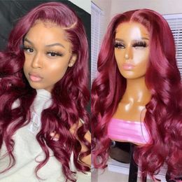 Synthetic Wigs 99j Burgundy Wig Glueless Pre Plucked Hairline with Baby Hair Synthetic Lace s for Women Body Wave Heat Resistant Fibre 230227