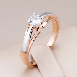 Solitaire Ring Kinel Hot Bride Wedding Ring Luxury 585 Rose Gold Silver Mixed Natural Zircon Set Ultra Thin Design Women's Daily Jewellery 231115