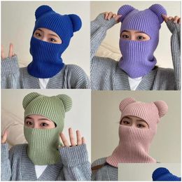 Berets Winter Cute Funny Knit Clava With Bear Ears Women Warm Fl Face Er Ski Mask Hat Men Outdoor Windproof Beanies Drop Del Dhgarden Dh7Xr